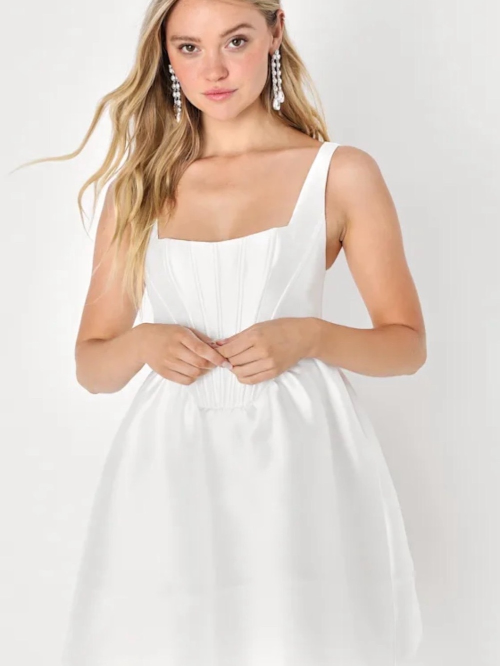 Lulu’s Bubbly Love SmallWhite Taffeta Corset Mini Dress Fit & Flare - Picture 2 of 8